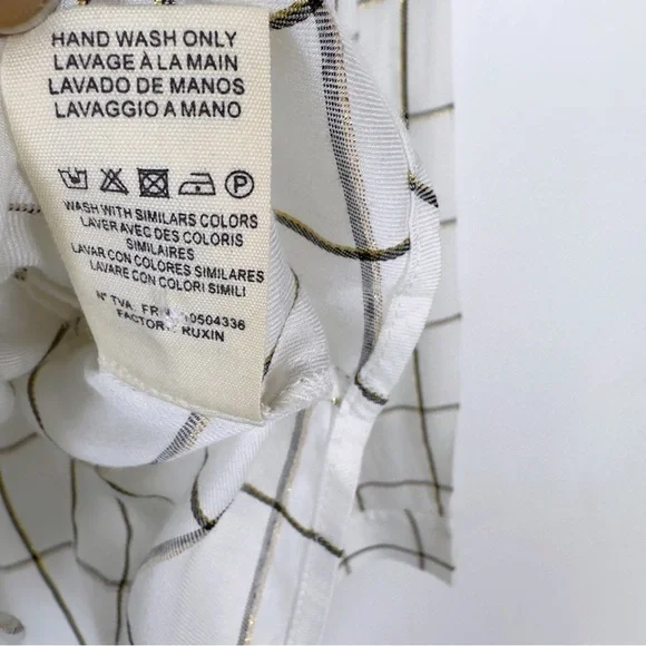 FRNCH Women’s Window Pane Plaid Print Wrap Long Sleeves V- Neck Top White Size M - Picture 11 of 11